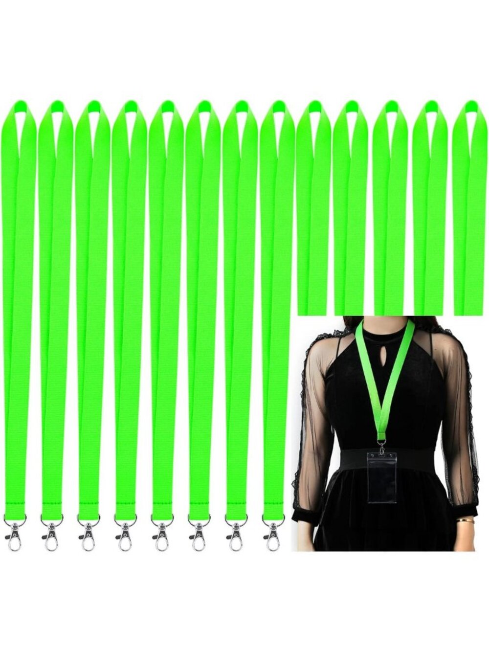 Bright Neon Green Lanyards for ID Badges - 100 Pack, Perfect for Events